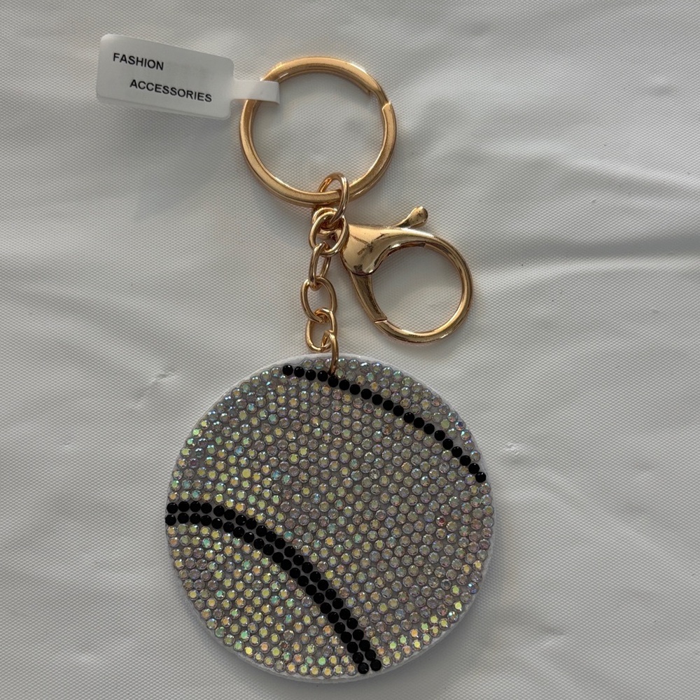 Sparkling Silver & Black Baseball Keychain/Bag Charm